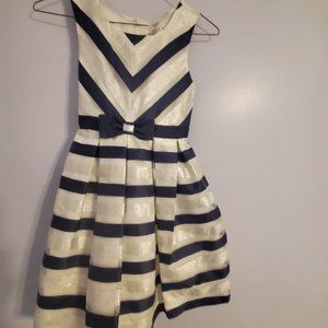 Girls Dress Size 7 by Jona Michelle: Navy Blue, Silver & White
